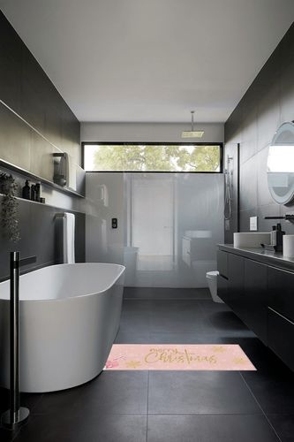 Hallway Runner Rug,Merry Christmas Santa Snowflake Xmas Winter Pink Non Slip Water Absorbent Rug Indoor Entrance Floor Mat Runner for Home Garage Kitchen Laundry 19.7x63in in Black Modern Bathroom