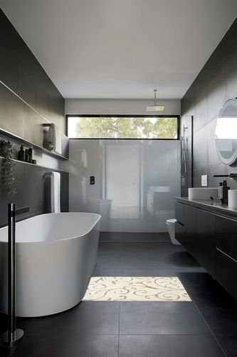 ‎Cream/Beige ‎Contemporary ‎Non Slip ‎Living Room ‎Area Rug in Black Modern Bathroom