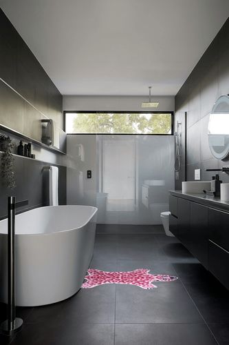 Pink Leopard Print Faux Cowhide Cheetah Fur Skin Carpet Non-Slip Animal Printed Area Rug Throw Rugs Floor Carpet for Door Mat Bedrooms Room Decor (3.3x2.95Ft) in Black Modern Bathroom