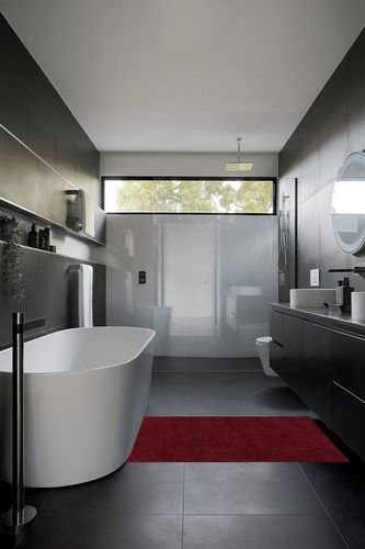 Haze Solid Low-Pile Indoor Area-Rug in Black Modern Bathroom