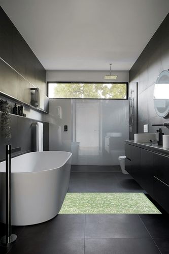 Tela Bohemian Textured Weave Floral Indoor Outdoor Area-Rug in Black Modern Bathroom