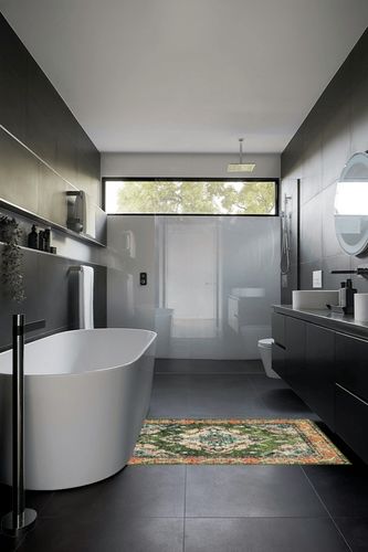 Forest Green Hallway Area Rug in Black Modern Bathroom