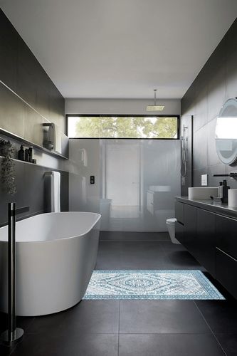 Jonathan Y Boho Blue/White 3 ft. x 5 ft. Cottage Medallion Area Rug in Black Modern Bathroom