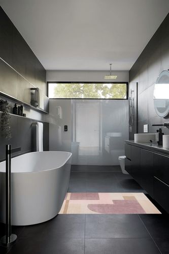 Aslin Geometric Pink/Light Purple Area Rug Wade Logan Rug Size: Rectangle 3' x 5' in Black Modern Bathroom