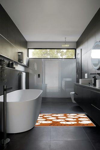 Large Area Rug, Thanksgiving Non-Slip Indoor Accent Area Carpet, Fall White Pumpkin Harvest Orange Fluffy Shaggy Runner Rug for Living Room, Bedroom, Kids Room, 2'7"x 5" in Black Modern Bathroom
