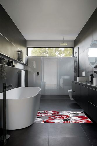 Large Area Rug, Spring Floral Non-Slip Indoor Accent Area Carpet, Red Summer Flower Farmhouse White Grey Fluffy Shaggy Runner Rug for Living Room, Bedroom, Kids Room, 2'7"x 5" in Black Modern Bathroom