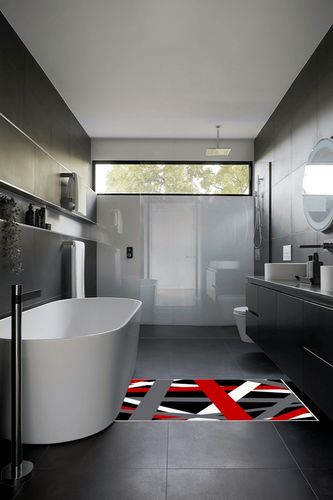 Area Rug, Black Gray Red Modern Geometric Rug, Plush Living Room Rugs, Area Rugs for Living Room Decor Bedroom Decor, Rugs for Living Room, Carpet 2x3ft Rugs for Bedroom in Black Modern Bathroom