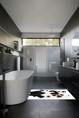 Small Cowhide Black and White Cow Hide Rug Natural Black White Cow Skin Leather Area Hair On 5 X 3 in Black Modern Bathroom