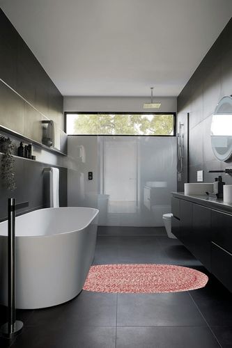 Super Area Rugs Farmhouse Braided Rug Cotton Kitchen Reversible Carpet, Red & White, 3' X 5' Oval in Black Modern Bathroom