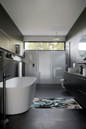 Rugshop Modern Flowers Area Rug 3'3" x 5' Blue in Black Modern Bathroom