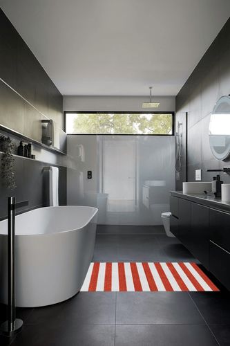 Addison Rugs Chantille ACN528 Red 3' x 5 Indoor Outdoor Area Rug, Stain Resistant, Machine Washable, Non Shedding, Bedroom, Living Room, Dining Room, Kitchen Rug in Black Modern Bathroom
