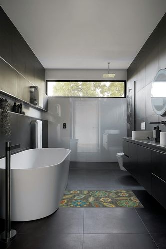 Multi Transitional Stain Resistant, Non Slip, Fade Resistant, Washable Kitchen Throw Rug in Black Modern Bathroom
