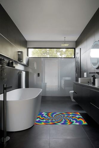 Optical Illusion Rug Rainbow Geometric Vortex Trippy Hole Area Rugs for Bathroom Office Door Coloful Mat Carpet 47 in X 31 in in Black Modern Bathroom