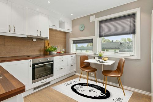 Ambesonne Zodiac Aries Area Rug, Big Black Dot with Fluffy Ram and Tribal Motifs Funny Design, Flat Woven Accent Rug for Living Room Bedroom Dining Room, 4' X 5' 7", Black and White in Wood and White Small Kitchen