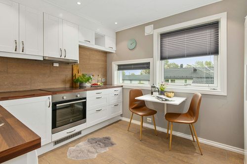 Bloomingville Grey & Off White Dip Dye Tibetan Lamb Fur Rug in Wood and White Small Kitchen