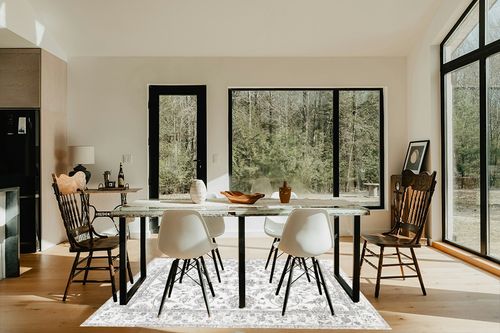 Area Rug Living Room Rugs - 5x7 Machine Washable Soft Farmhouse Boho Moroccan Floral Thin Rug Indoor Floor Carpet for Bedroom Under Dining Table Home Office Decor - Brown in Modern Scandinavian Dining Room with Black Accents