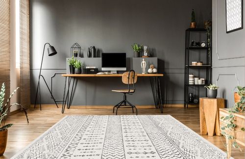 Art&Tuft Area Rug Ivory in Grey Home office with Wooden Floor