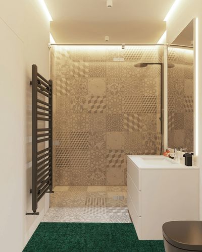 JONATHAN Y SEU100L-212 Haze Solid Low-Pile Indoor Runner Rug, Coastal, Bohemian, Minimalist, Classic, Casual for Bedroom,Kitchen,Living Room,Non Shedding,Easy-Washing, Green, 2 X 12 in White Tiled Bathroom