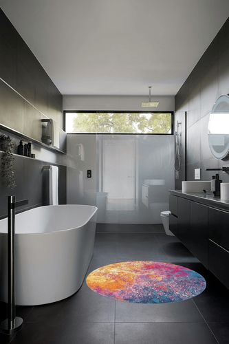 Round Modern Abstract Area Rug 4' in Black Modern Bathroom