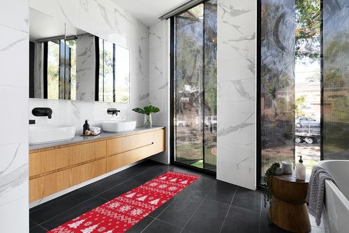 GAOMON Runner Rugs for Hallway 2x8 Kitchen Mat Christmas Room Decor Washable Rugs Bathroom Rugs Non Slip Bohemian Rug Low Pile Runner Rug for Living Room 2'x8' Red in Modern Black Tiled bathroom