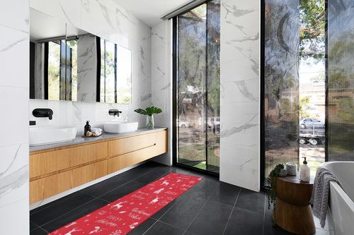 GAOMON Runner Rugs for Hallway 2x8 Kitchen Mat Christmas Room Decor Washable Rugs Bathroom Rugs Non Slip Low Pile Runner Rug for Living Room 2'x8' Red in Modern Black Tiled bathroom