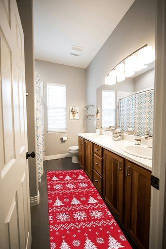 GAOMON Runner Rugs for Hallway 2x8 Kitchen Mat Christmas Room Decor Washable Rugs Bathroom Rugs Non Slip Bohemian Rug Low Pile Runner Rug for Living Room 2'x8' Red in Wooden and Grey Bathroom