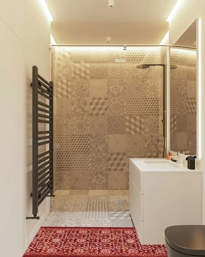 Antep Rugs Alfombras Non-Skid Rug in White Tiled Bathroom