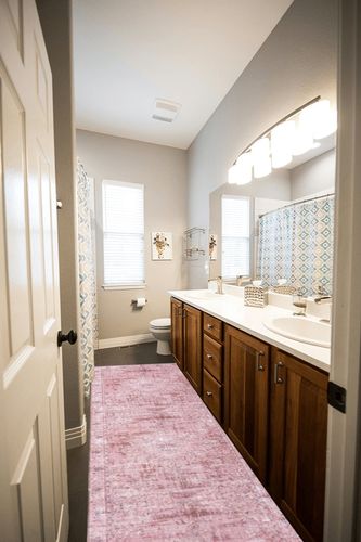 DECOMALL Runner Rug in Wooden and Grey Bathroom