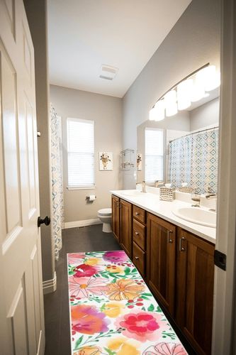 Ileading Runner Rug for Hallway Machine Washable Laundry Room Rug Non Slip Kitchen Floor Mat Pink Abstract Flowers Entryway Rug for Bedroom livingroom Indoor Entryway Washroom (Pink, 2'x6') in Wooden and Grey Bathroom