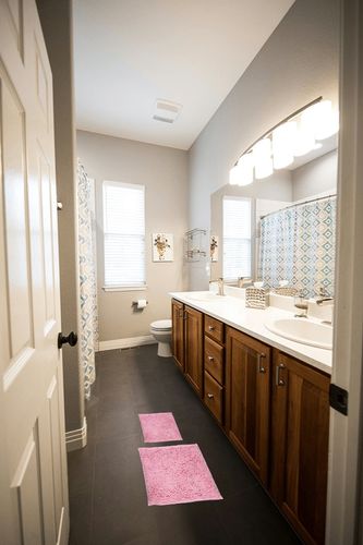 Non-Slip 2-Piece Bathroom Carpet, Super Absorbent Luxury Shaggy Chenille Bath Mats, Durable Soft Bath Rugs Non Slip Washable for Tub, Shower, Bathroom (Pink, 17" x 24"+ 20" x 32") in Wooden and Grey Bathroom