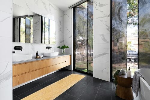 Latepis Faux Sheepskin Fur Furry Pale Yellow 2 ft. x 8 ft. Shaggy Fluffy Area Rug ... in Modern Black Tiled bathroom