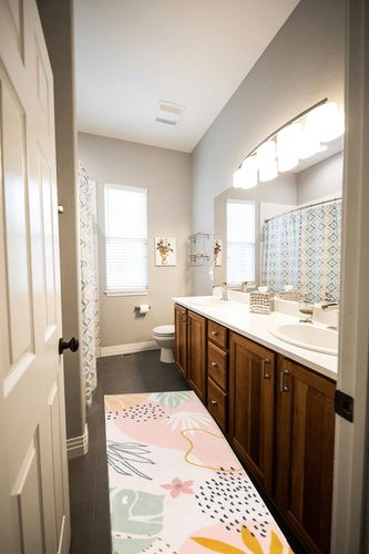 Lahome Pink Washable Runner Rug - 2x6 Non-Slip Throw Hallway Runner Rugs Low-Pile Soft Bedroom Kitchen Runner Rug Boho Botanical Print Carpet Runner for Laundry Room Entryway Bathroom Living Room in Wooden and Grey Bathroom