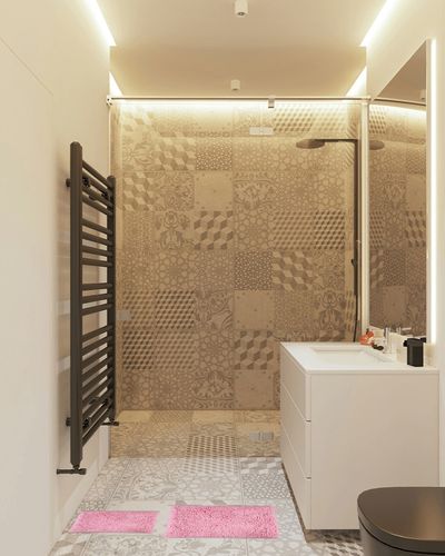 Non-Slip 2-Piece Bathroom Carpet, Super Absorbent Luxury Shaggy Chenille Bath Mats, Durable Soft Bath Rugs Non Slip Washable for Tub, Shower, Bathroom (Pink, 17" x 24"+ 20" x 32") in White Tiled Bathroom