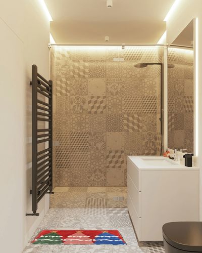 NURCIX 3D Patterned Tufted Christmas Rug in White Tiled Bathroom
