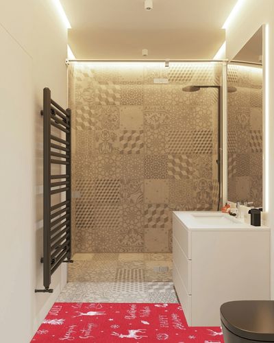 GAOMON Runner Rugs for Hallway 2x8 Kitchen Mat Christmas Room Decor Washable Rugs Bathroom Rugs Non Slip Low Pile Runner Rug for Living Room 2'x8' Red in White Tiled Bathroom