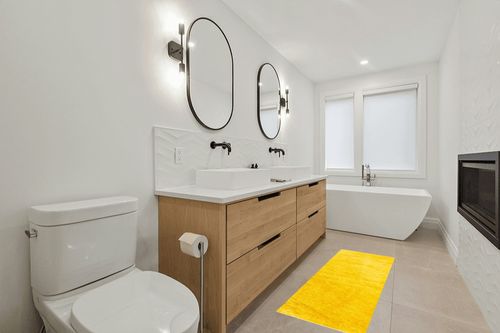 Yellow, 2 x 6 Feet fluffy rug in Scandinavian Neutral bathroom