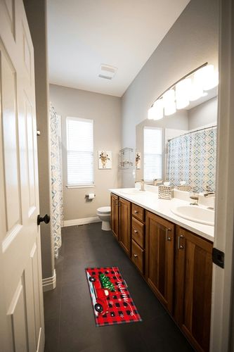 SDAOP Red Truck Christmas Tree Door Mat Welcome Doormat Outdoor, Red Black Buffalo Plaid Floor Rug Christmas Decorations, No Slip Entrance Holiday Doormats for Front Door Kitchen, 18 x 30 inches in Wooden and Grey Bathroom