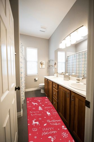 GAOMON Runner Rugs for Hallway 2x8 Kitchen Mat Christmas Room Decor Washable Rugs Bathroom Rugs Non Slip Low Pile Runner Rug for Living Room 2'x8' Red in Wooden and Grey Bathroom