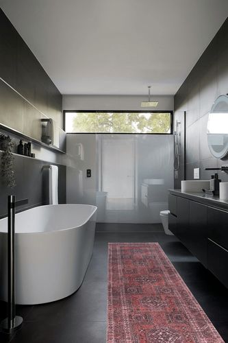 Adiva Rugs Machine Washable Area Rug RED/Brown in Black Modern Bathroom