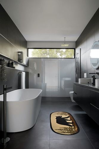 Rug Empire Rustic Lodge Novelty Area Rug, 26" W x 63" L, Bear Oval, Multi in Black Modern Bathroom