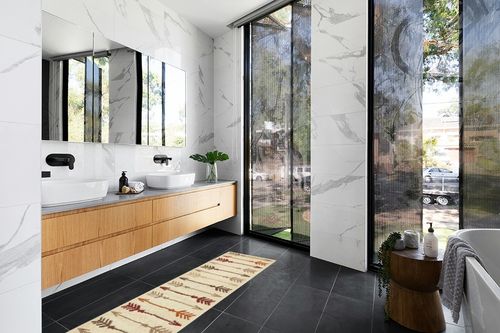 Unique Loom Autumn Arrow Area Rug - 2' x 6' Runner - Beige in Modern Black Tiled bathroom