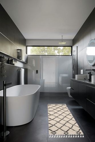 Purtell Abstract Cream/Charcoal Area Rug Foundstone Rug Size: Runner 2'3" x 7' in Black Modern Bathroom
