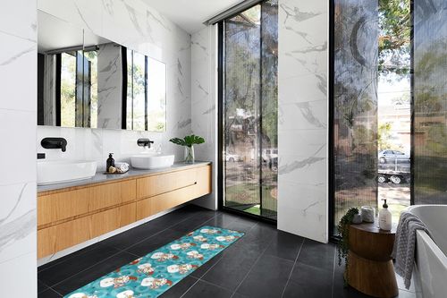 Xmas Winter Snowman Area Rug Non Skid, Merry Christmas Washable Hallway Runner Rugs Laundry Room Rug Mats Soft Kitchen Absorbent Floor Mat Carpet for Entrance Bedroom Living Room 72x24in in Modern Black Tiled bathroom