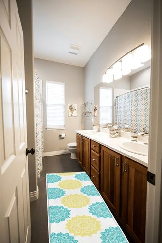 Hallway Runner Rug,Mandala Floral Print Geometric Pattern Aqua Green Yellow Non Slip Water Absorbent Rug Indoor Entrance Floor Mat Runner for Home Garage Kitchen Laundry 23.6x70.9in in Wooden and Grey Bathroom