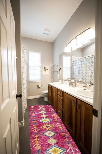 Eyely HOM105B-28 Moroccan Hype Tribal Love Geometric Indoor Runner Rug Bohemian;Country & Floral;Southwestern, Bedroom, Kitchen, Living Room, Easy-Cleaning, Non-Shedding, 2 X 8, Pink/Multi in Wooden and Grey Bathroom