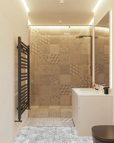 SAFAVIEH Abstract Collection Runner Rug - 2'3" x 8', Ivory & Charcoal, Handmade Wool, Ideal for High Traffic Areas in Living Room, Bedroom (ABT340H) in White Tiled Bathroom
