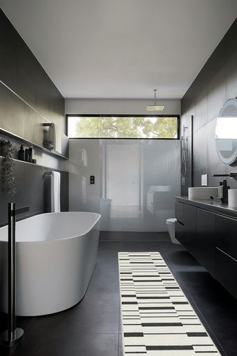 2.5'x10' | Machine Washable Runner Rug | Kid & Pet Friendly | Indoor Rug | Broken ... in Black Modern Bathroom