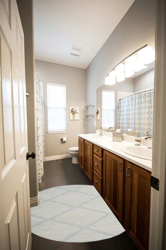 Bester Geometric Handmade Flatweave Cotton Light Blue/Ivory Area Rug Dakota ... in Wooden and Grey Bathroom