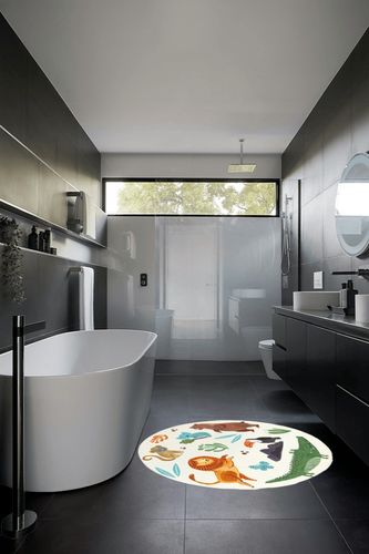 LIULA Round Rug,Cute Animals Large Non Slip Super Soft Plush Area Rug for Kids ... in Black Modern Bathroom