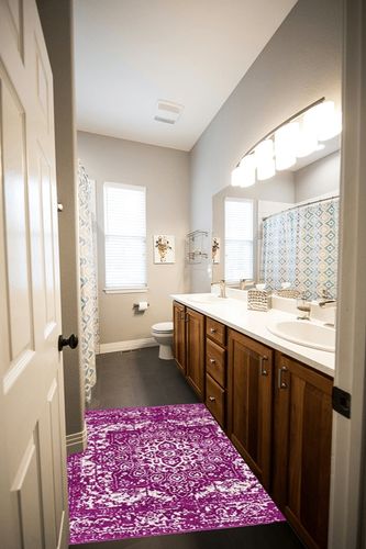 Rugs.com Arlington Collection Rug – 4 Ft Square Purple Medium-Pile Rug Perfect for Living Rooms, Kitchens, Entryways in Wooden and Grey Bathroom